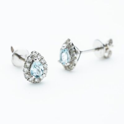 9ct White Gold Pear Cut Aquamarine & 0.27ct Diamond Cluster Stud Earrings NTE409PEAR-AQD-9WG