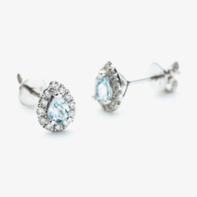 9ct White Gold Pear Cut Aquamarine & 0.27ct Diamond Cluster Stud Earrings NTE409PEAR-AQD-9WG