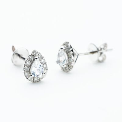 9ct White Gold Pear Cut Moonstone & 0.27ct Diamond Cluster Stud Earrings NTE409PEAR-MOOND-9WG
