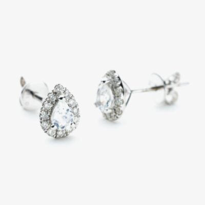 9ct White Gold Pear Cut Moonstone & 0.27ct Diamond Cluster Stud Earrings NTE409PEAR-MOOND-9WG