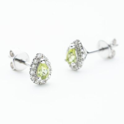 9ct White Gold Pear Cut Peridot & 0.41ct Diamond Cluster Stud Earrings NTE409PEAR-PERD-9WG