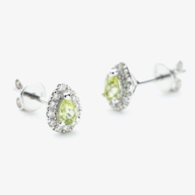 9ct White Gold Pear Cut Peridot & 0.41ct Diamond Cluster Stud Earrings NTE409PEAR-PERD-9WG