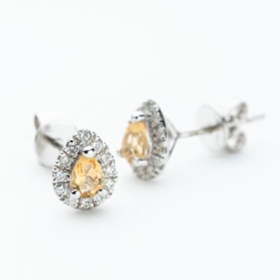 9ct White Gold Pear Cut Citrine & 0.31ct Diamond Cluster Stud Earrings NTE409PEAR-CITD-9WG