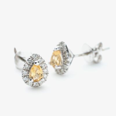 9ct White Gold Pear Cut Citrine & 0.31ct Diamond Cluster Stud Earrings NTE409PEAR-CITD-9WG