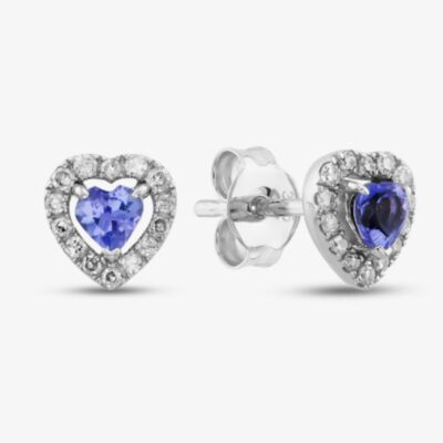 Gold Impression 9ct White Gold Tanzanite & Diamond Heart Stud Earrings RJE4006