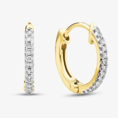 Pure Brilliance 9ct Yellow Gold 0.10ct Brilliant Cut Claw Set Diamond Huggie Hoop Earrings THE45083-10
