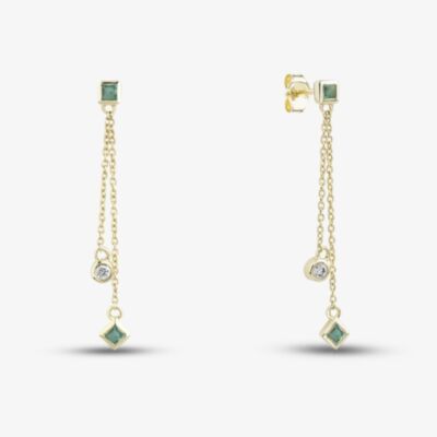9ct Yellow Gold Emerald & Diamond Two Strand Drop Earrings RJE04757-E