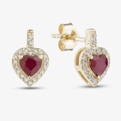 9ct Yellow Gold Ruby & Diamond Heart Stud Earrings RJE04752-R