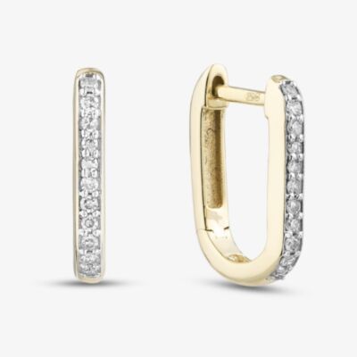 Pure Brilliance 9ct Yellow Gold 0.10ct Brilliant Cut Diamond Oval Hoop Earrings THE35076-10