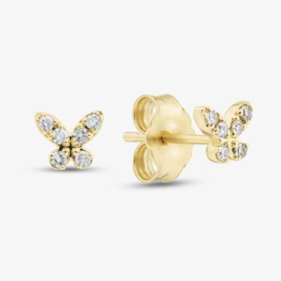 9ct Yellow Gold 0.08ct Brilliant Cut Diamond Butterfly Stud Earrings THE46446-08