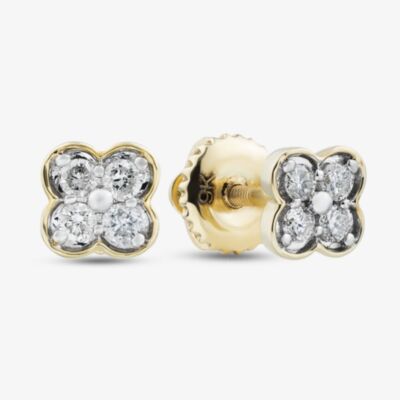 Pure Brilliance 9ct Yellow Gold 0.12ct Diamond Flower Stud Earrings THE46493-12