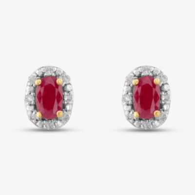 9ct Diamond Ruby Oval Stud Earrings BSE0006-R