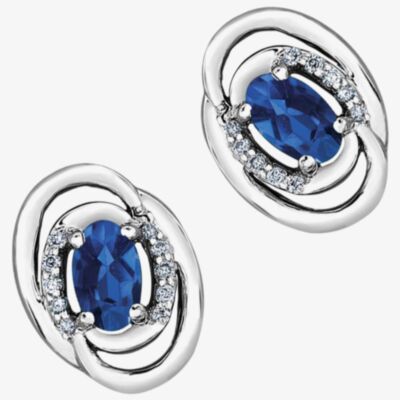 9ct White Gold Oval Sapphire and Diamond Swirl Stud Earrings E3417W-10 SAPH
