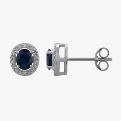 9ct White Gold Oval-cut Sapphire and Diamond Cluster Stud Earrings OJS0005E-BS