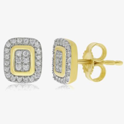 9ct Yellow Gold Diamond Square Cluster Earrings DE759