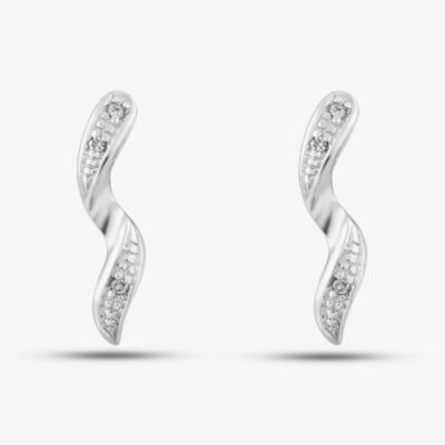 9ct White Gold 0.03ct Diamond Swirl Earrings PE03449W