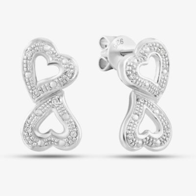 Sterling Silver and Diamond Two Heart Stud Earrings PE03302