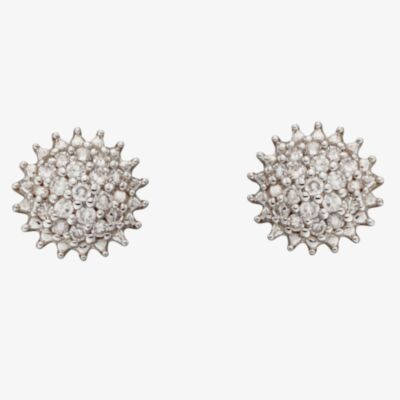 9ct White Gold 0.10ct Diamond Urchin Cluster Stud Earrings GE2382