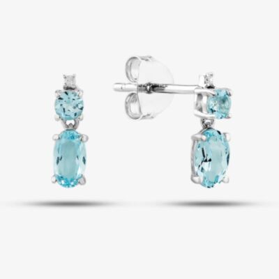  9ct White Gold Aquamarine & Diamond Dropper Earrings BSSE413-AQ