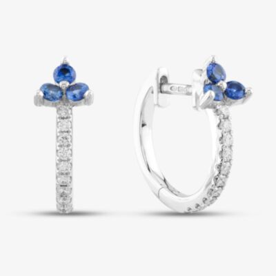 14ct White Gold Sapphire & Brilliant Cut Diamond Hoop Earrings E39076GW14SA (X2)