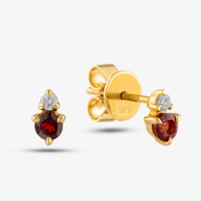 14ct Yellow Gold Round Garnet & Brilliant Cut Diamond Stud Earrings E39074KY14GR (X2)