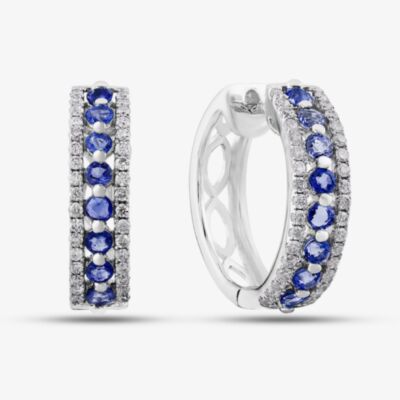 9ct White Gold Sapphire and Diamond Three Row Hoop Earrings PE04865 SA
