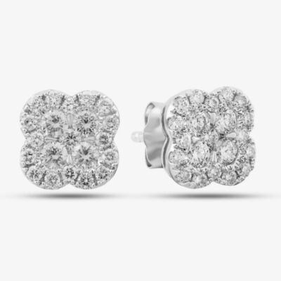 9ct White Gold Diamond Quatrefoil Cluster Stud Earrings PE04940