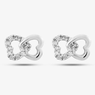9ct White Gold & Pave Diamond Double Open Hearts Stud Earrings PE05599