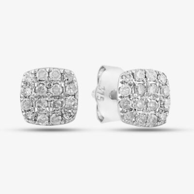 9ct White Gold Diamond Pave Square Shape Cluster Stud Earrings PE20188