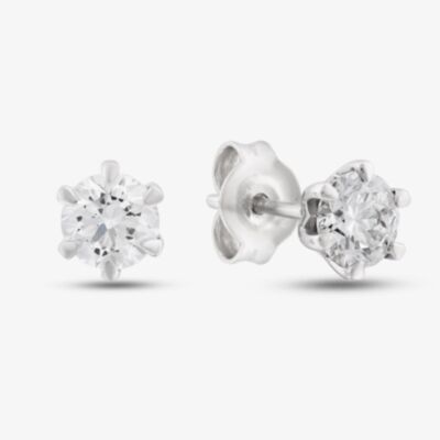 Platinum Certified 1.00ct Brilliant Cut Diamond Stud Earrings 6 CLAW PLAT EARRINGS MO 1.00CT