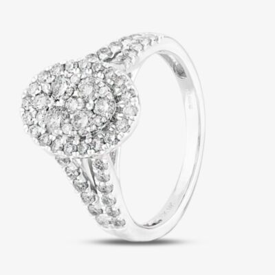 Pure Brilliance 9ct White Gold 1.00ct Diamond Split Shouldered Oval Cluster Ring THR21963-100