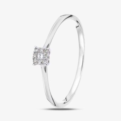 9ct White Gold 0.07ct Princess & Brilliant Cut Diamond Square Cluster Ring PR20432W
