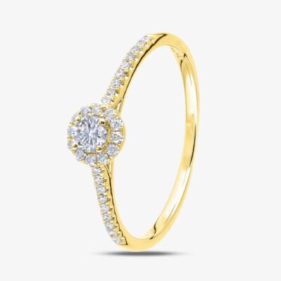 9ct Yellow Gold 0.25ct Diamond Halo Shoulder Set Ring PR12739Y