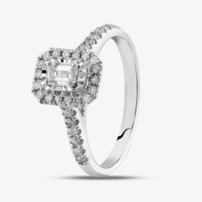 9ct White Gold 0.50ct Emerald Cut Diamond Cluster Shoulder Set Ring THR29083-50