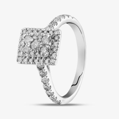 9ct White Gold Diamond Oblong Cluster Ring THR33181-100E