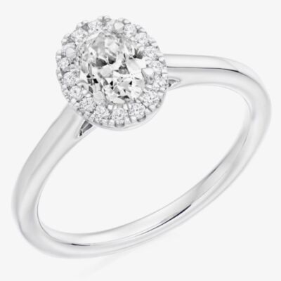 Platinum Excellence Platinum 0.45ct Certificated Oval Cut Halo Ring ENG4019 SMT M