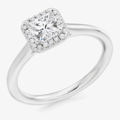 Platinum Excellence Platinum 0.66ct Certificated Princess Cut Diamond Halo Ring ENG4982SMTPT