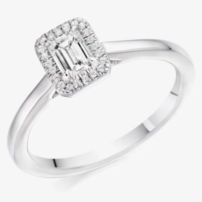 Platinum Excellence Platinum 0.33ct Certificated Emerald Cut Diamond Halo Ring ENG21442SMTPT