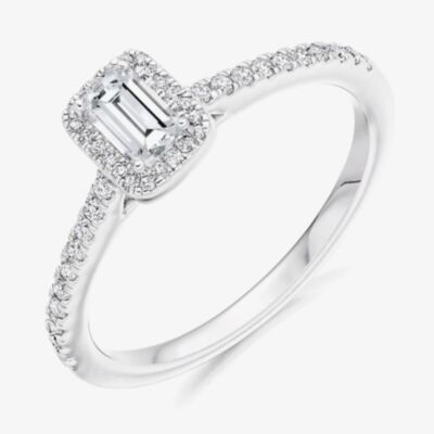 Platinum Excellence Platinum 0.80ct Certificated Emerald Cut Diamond Shoulder Set Halo Ring ENG4044SMTPT