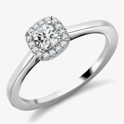 Platinum Excellence Platinum 0.52ct Certificated Cushion Cut Diamond Halo Ring ENG4334SMTPT