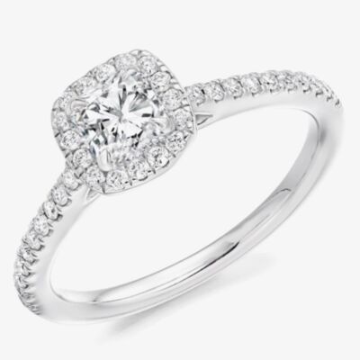 Platinum Excellence Platinum 0.55ct Certificated Cushion Cut Diamond Halo Ring ENG4049SMTPT