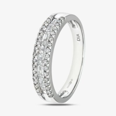 18ct White Gold 0.58ct Baguette & Brilliant Cut Diamond Half Eternity Ring PR09208 18KW