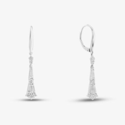 18ct White Gold 1.26ct Tapered Baguette Cut & Brilliant Cut Diamond Hoop Dropper Earrings LG318/EB-PR