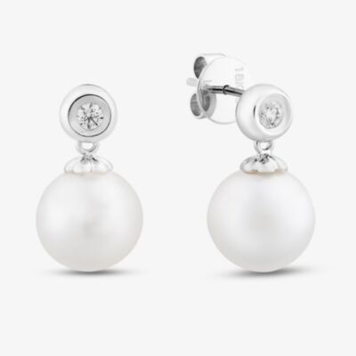 18ct White Gold Diamond & Freshwater Pearl Drop Earrings EOX70018DD