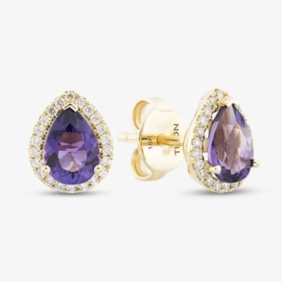 Tivon 18ct Yellow Gold Pear Cut Amethyst & Diamond Stud Earrings EY-0874-AM