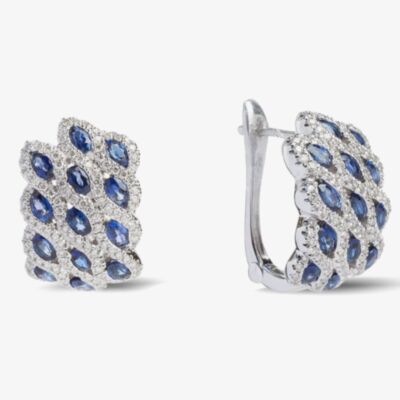 18ct White Gold Marine Sapphire and Diamond Wave Cluster Earrings LG193/EA-PR(BS)