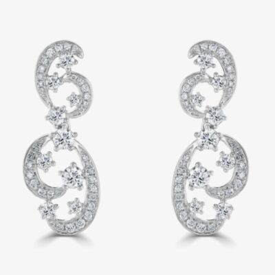 18ct White Gold 1.47ct Diamond Fancy Swirl Cluster Dropper Earrings LG213/EA-PE