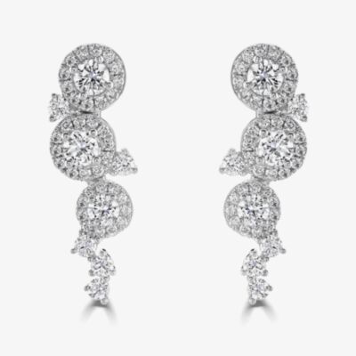 18ct White Gold 1.17ct Diamond Halo Cluster Dropper Earrings LG195/EA/PR