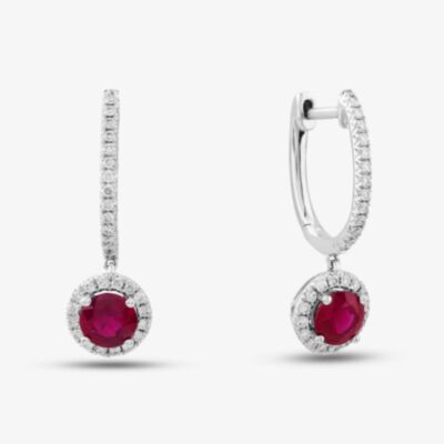 18ct White Gold Brilliant Cut Ruby & Diamond Hoop Earrings E39071GW18RB