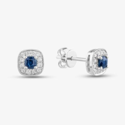 18ct White Gold 0.33ct Sapphire & 0.15ct Brilliant Cut Diamond Halo Stud Earrings 29467